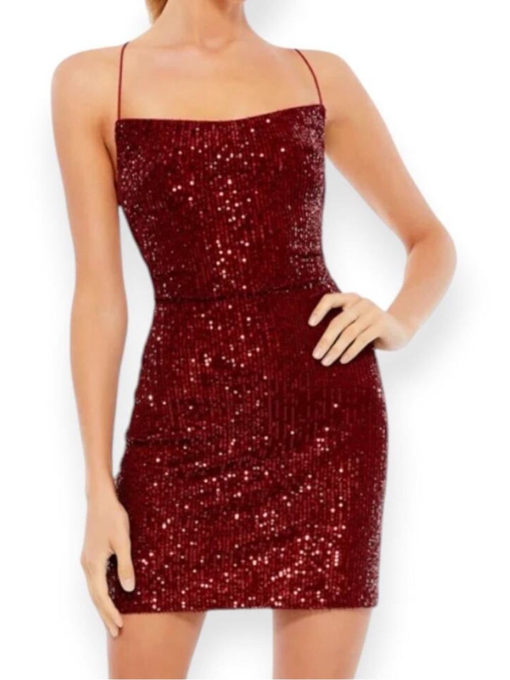 Ieena for Mac Duggal Burgundy Sequin Mini Dress Size 6 NWT